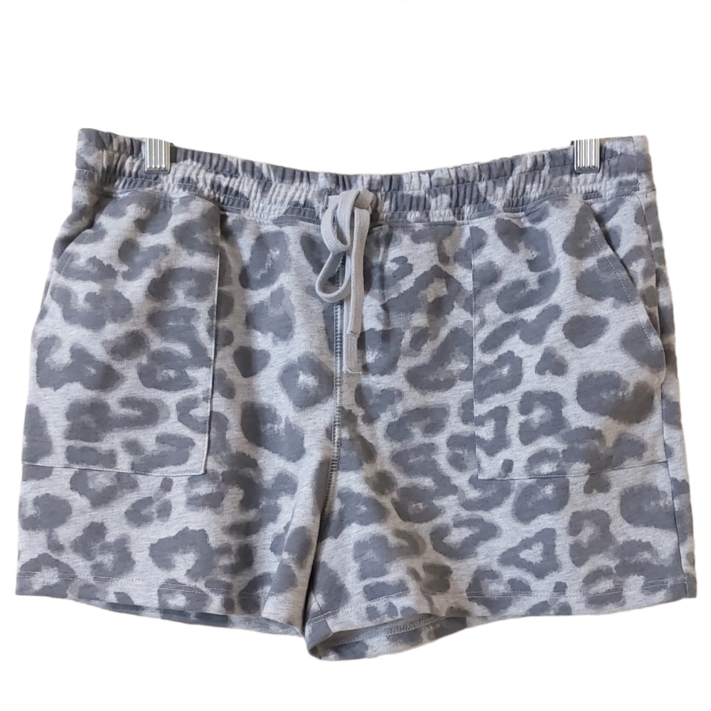 Lucky Brand Grey Leopard Print Small Drawstring Comfy Loungewer Sweat Shorts